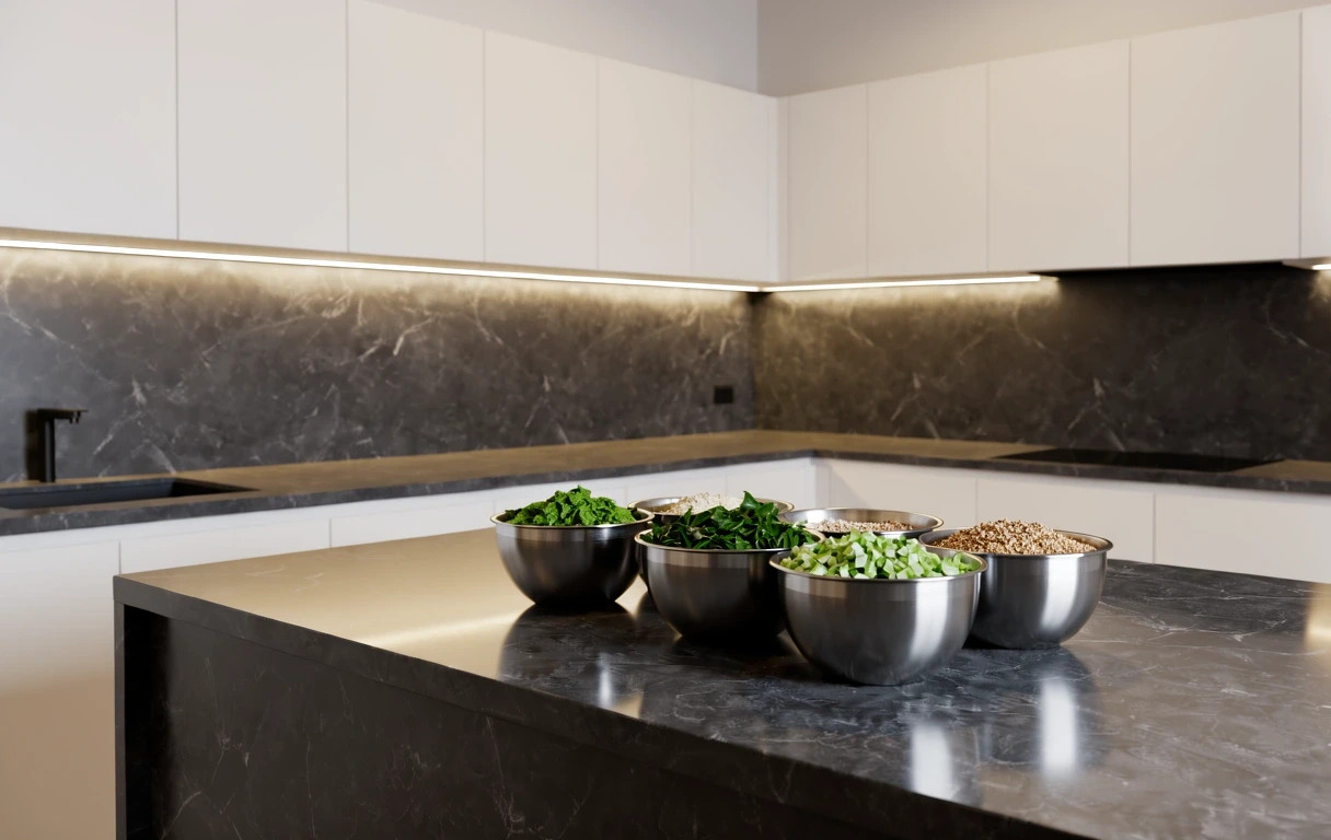 Organized kitchen prep environment